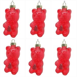 Christmas Red Glass Gummy Bears Ornaments 6 Count